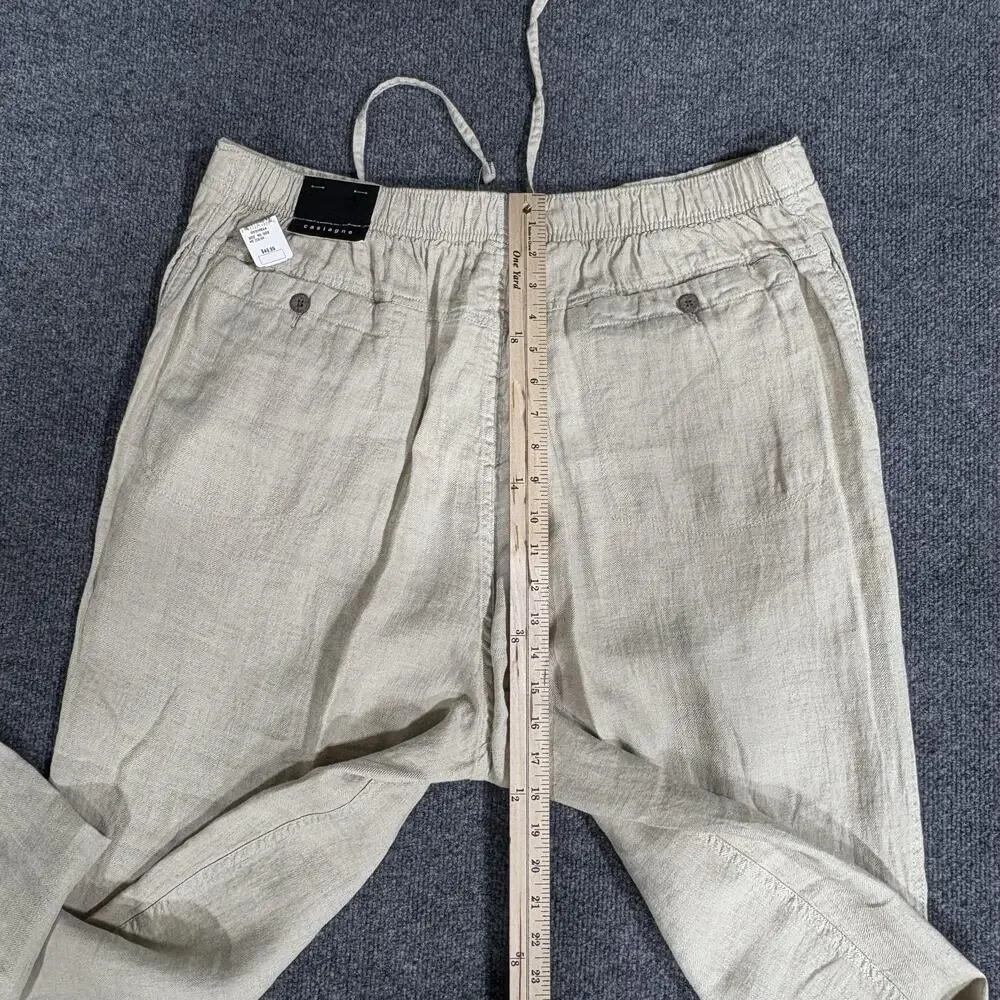 Castagne Linen Pants Mens XLT Natural Drawstring Elastic Waist Casual Relaxed
